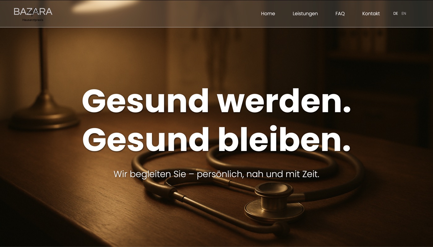 Screenshot der Website der Hausarztpraxis Bazara