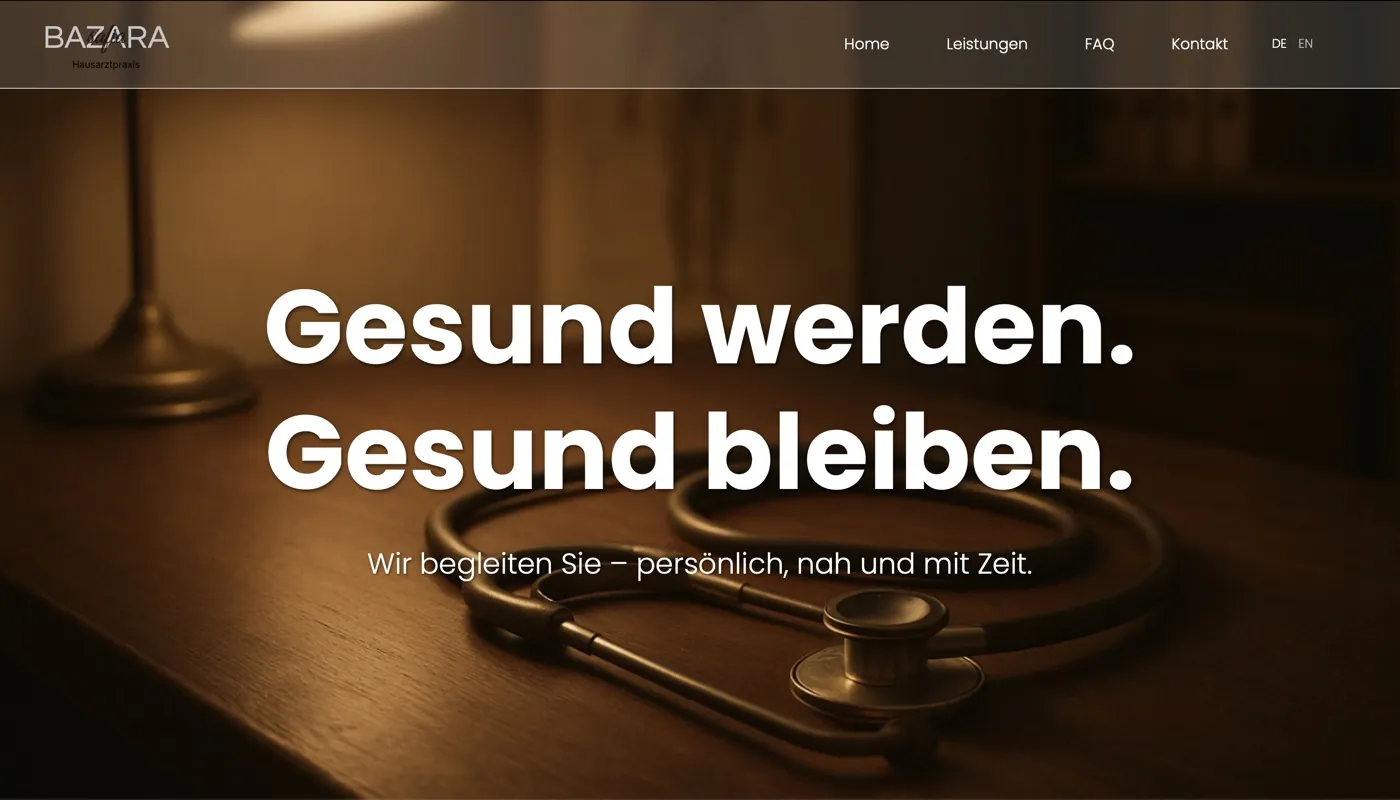 Screenshot der Website der Hausarztpraxis Bazara