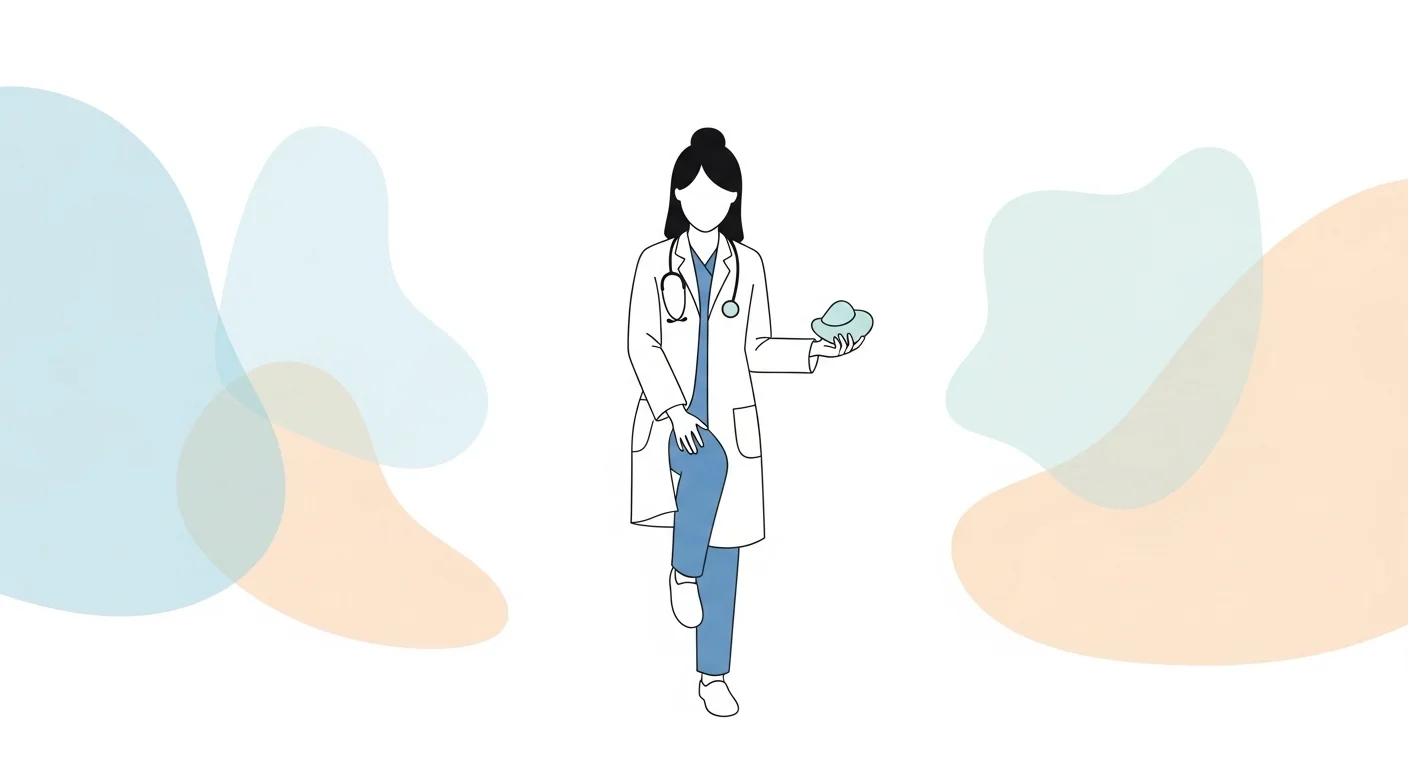 Eine ruhige Szene, die einen Arzt oder eine Ärztin zeigt, der/die in einem Moment der Stille und Konzentration ist, möglicherweise beim Nachdenken oder Planen. Der Hintergrund ist leicht unscharf, um den Fokus auf die Person zu legen. Es dürfen keine Schriftzüge, Buchstaben, Zahlen oder andere beliebige Zeichen im Bild zu sehen sein.