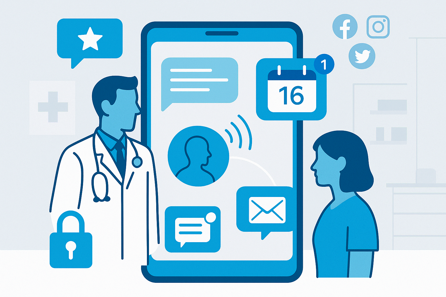 Illustration digitale Kommunikation im Gesundheitswesen